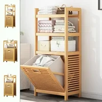 Dirty Clothes Basket Wood Vine Weaving Laundry Hamper Bathroom Rack Large Capacity Laundry Baskets Multi-function Storage Rack 1