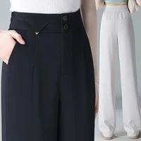 Off white Ice Silk Wide Legs Casual Pants for Women High Waist New Summer Thin Versatile Slimming Loose Straight Leg Long Pants - Image 5
