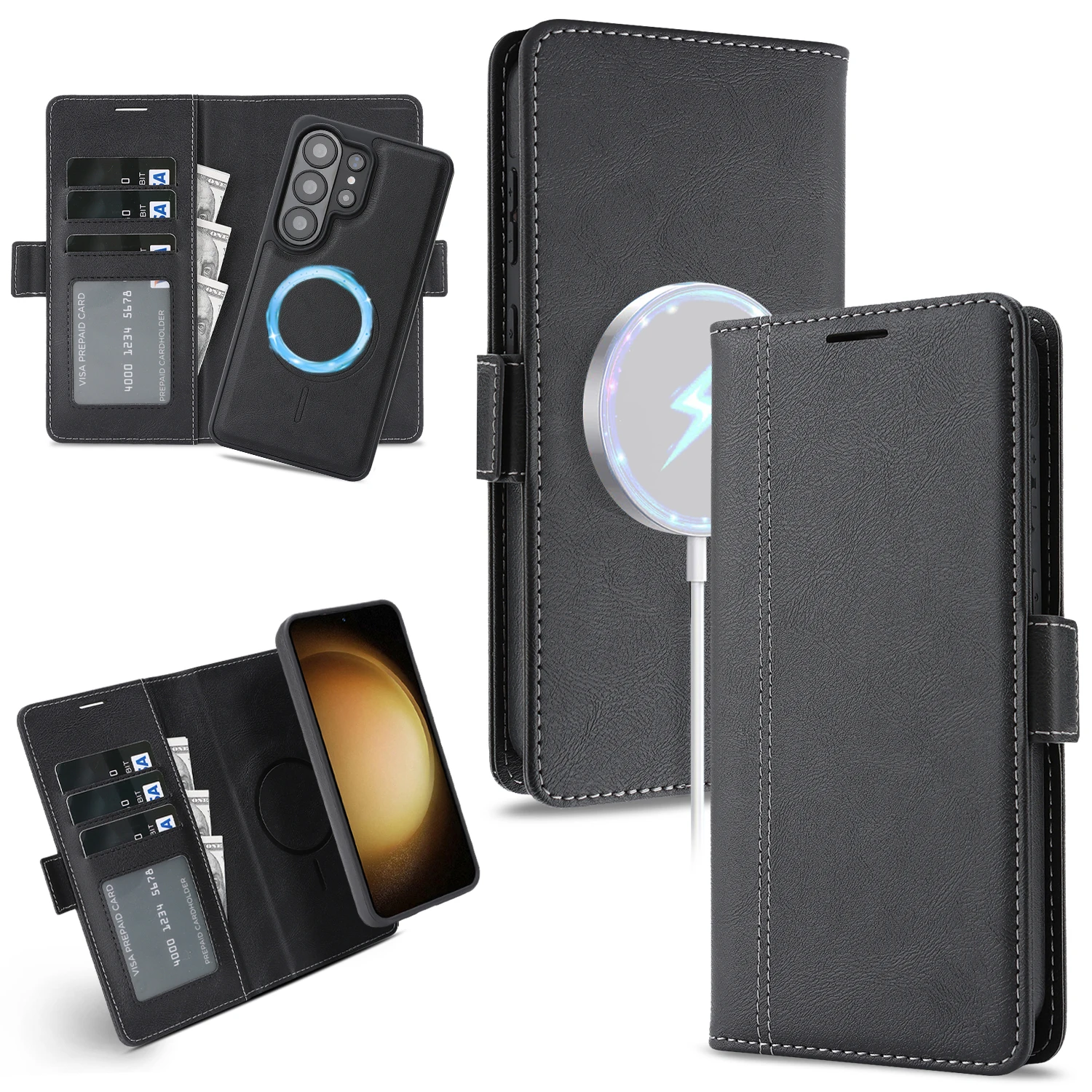 Luxury PU Leather Detachable Wallet Case with Magnetic Closure and Card Slot