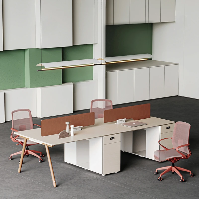 Two staff, fashionable and creative workstations, two pairs of face-to-face office desks and chairs