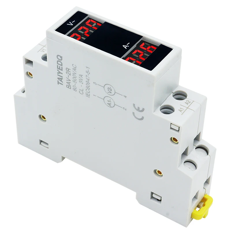 Din Rail Mount LED AC Dual Display Volt-Ammeter Mini Modular Voltmeter Ammeter AC80-500V 1-100A