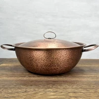 Marmite à soupe en cuivre Vintage, marmite chaude fabriquée à la main, ustensile de cuisson des aliments, mijoter et ragoût de pâtes, avec couvercle, casseroles portables de 24 cm 1