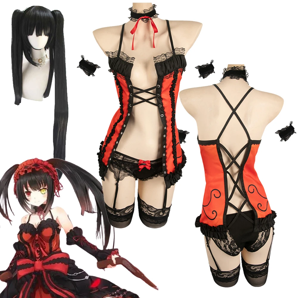 

Anime DATE Fantasia A LIVE Tokisaki Kurumi Cosplay Costume Wig Disguise ForWomen Adult Red Sexy Set Halloween Carnival Suit