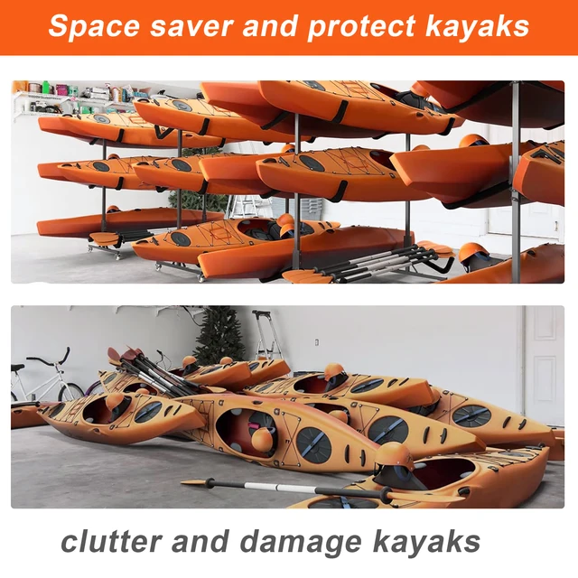 Kayak Storage Rack Paddle Board Floor Stand Indoor Outdoor Adjustable Width Canoe Rack Hanger for Surfboard, Boat, Dock, Garage