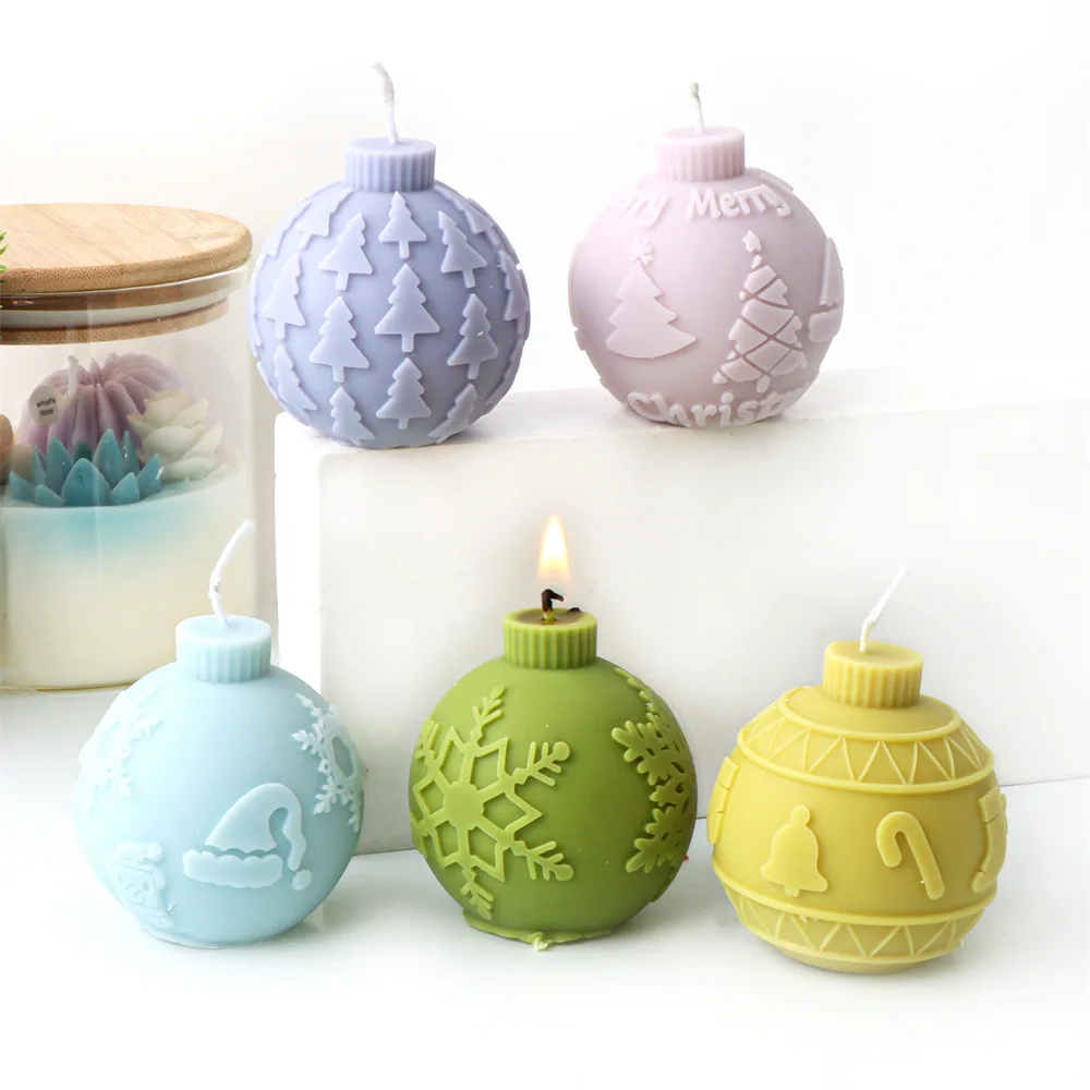 Description Picture 2 of itemRelief Snowflake Sphere Candle Silicone Mould Christmas Tree Ball Soap Mold Candy Geometry Making Set Snowman Gypsum Party Decor