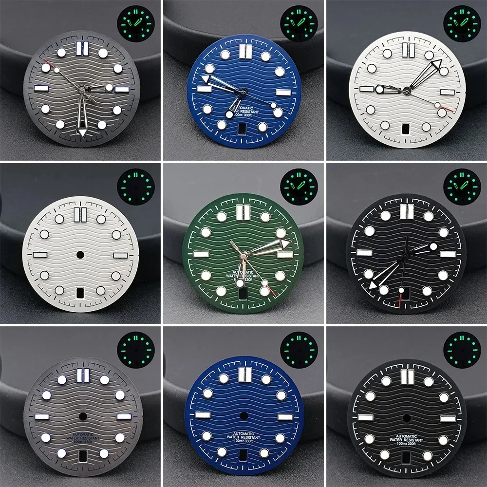 31.5mm NH35 Watch Dial 6 o'clock Single Calendar Fit NH34 NH35A NH36 Movement C3 Green Luminous Face And Hands A