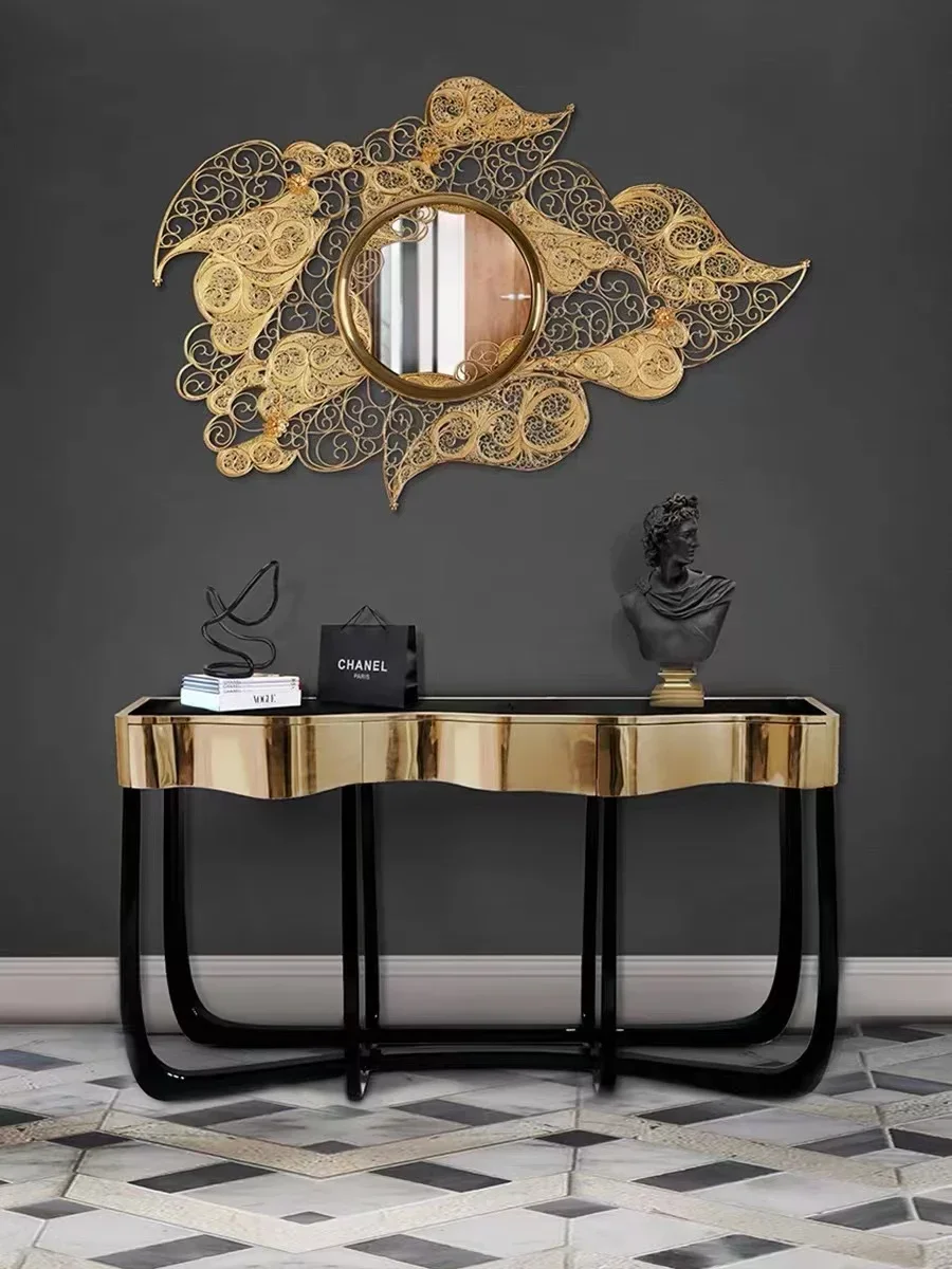 Factory Luxury Stainless Steel Boca Do Lobo Console Table Toughened Glass Marble Top Entry Table With 3 Drawers