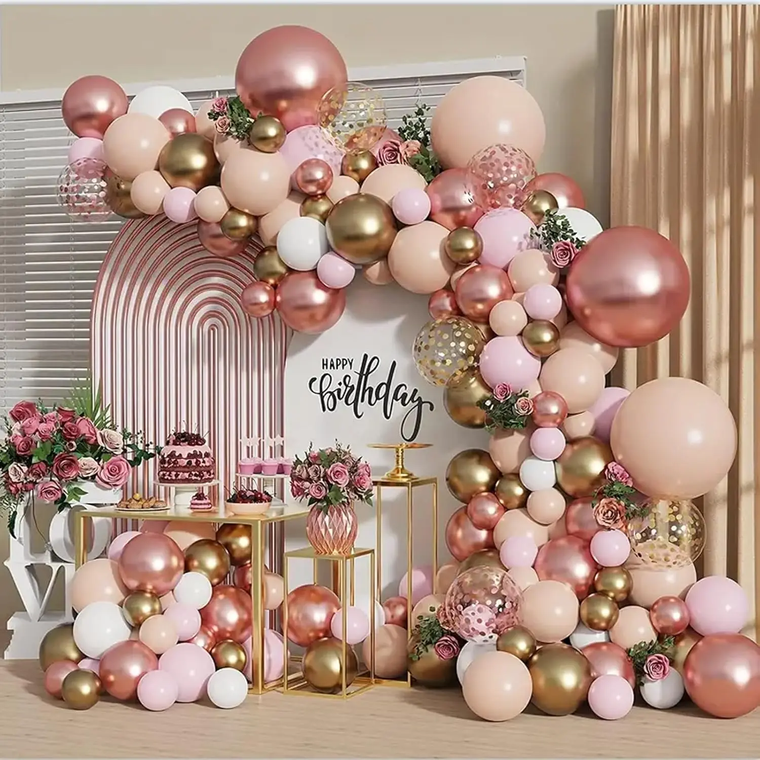 Rose Gold Balloon Garland Kit Confetti Balloons for Wedding Bridal Shower Princess Party Girl Birthday Baby Shower Decorations