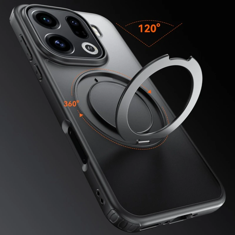 Shockproof Magnetic Translucent Matte Case with Rotatable Metal Ring Holder
