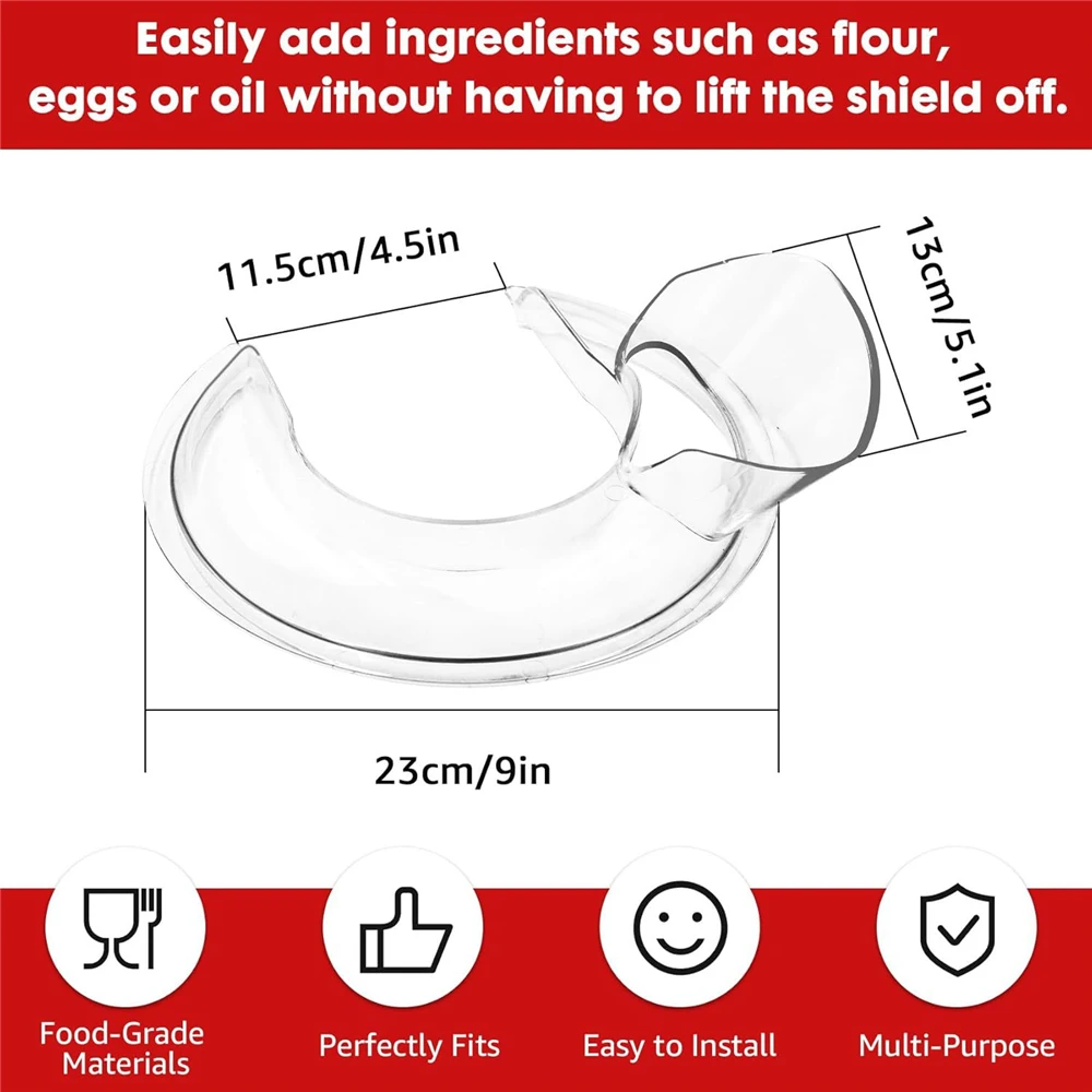 Dishwasher Safe for KitchenAid 4.5-5QT Pouring Cover Mixing Bowl Dump Hoods Splash Guard for KitchenAid Tilt-Head Stand Mixers