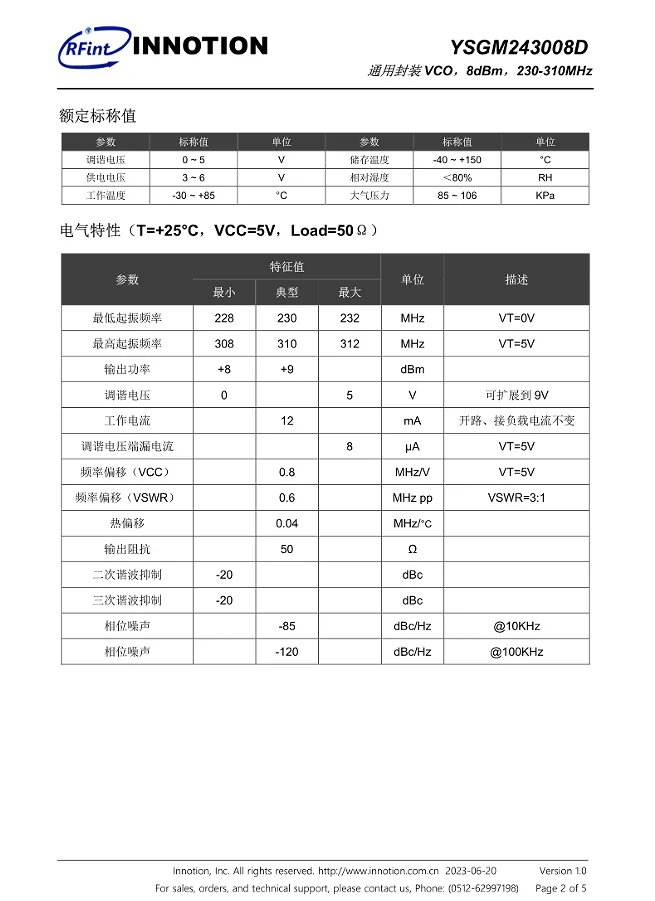 YSGM243008D VCO 전압 제어 발진기 230310MHz 무선 마이크 초단파 라디오 응용