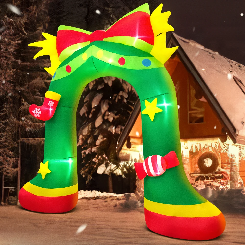 Merry Christmas Tree Arch Santa Claus Sleigh Inflatable Decoration Home Outdoor With LED Light New Year Garden Party Decor Gifts