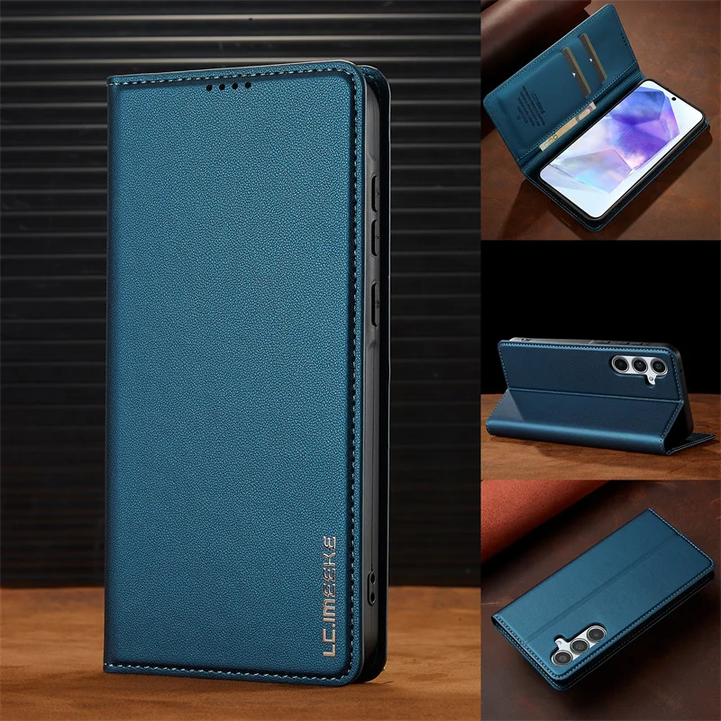 Magnetic Leather Wallet Protective Case with Card Pocket - Elegant Design