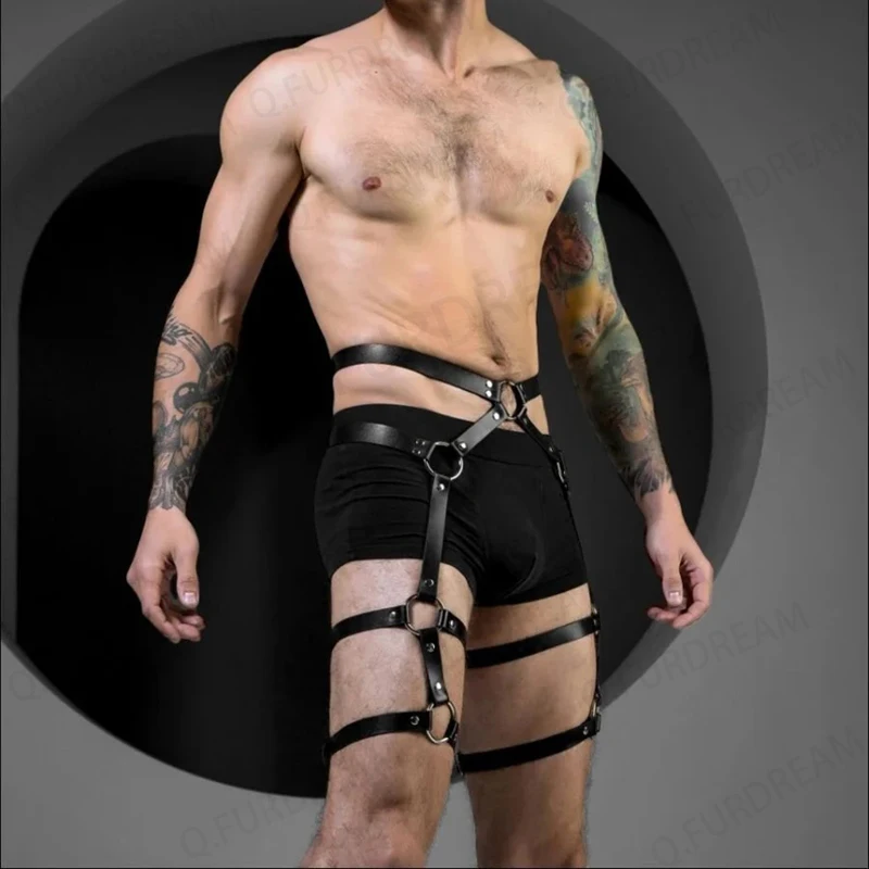 Mens Bodywear Mens Leather Harness Leg Belt Men Harness Belts Gay Body Bondage Lingerie Gay Clothing for Sex Rave PU Leather Sissy Club Lingerie for Men