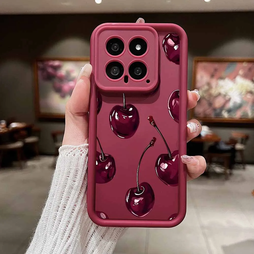 Fashionable Red Cherry Eyes Ladder Lanyard Soft Phone Case