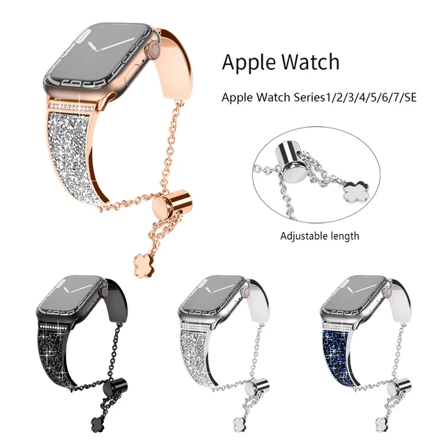 Compatible for Apple Watch Band 41mm 40mm 38mm Series7 SE 6 5 4 3 2 1, Sparkling Bling Crystal Bracelet for iWatch Band Womens 2