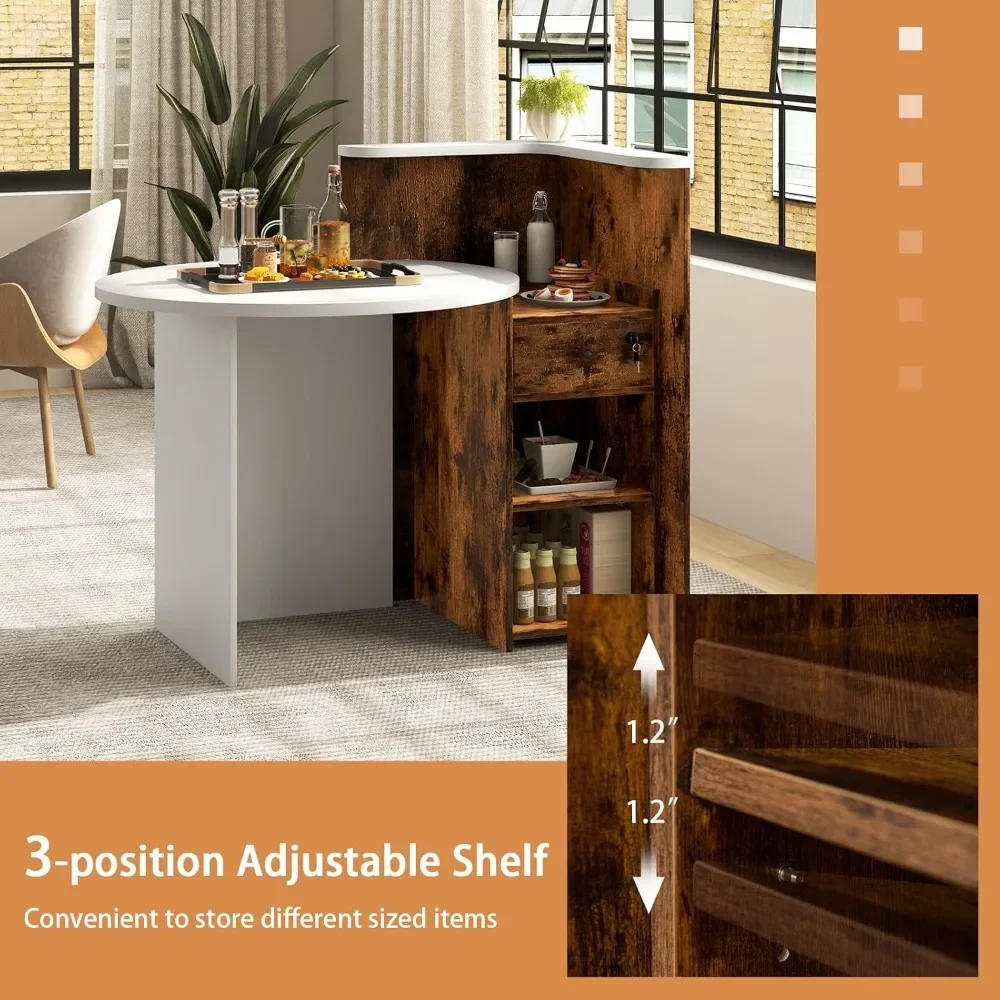 Reception Desk, Front Counter Desk with Lockable Drawer & Adjustable Shelf, Oval Desktop, Retail Counter for Checkout 6