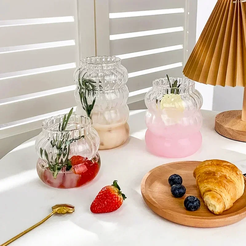 Ins Style Creative Glass Cups Heat-resistant Drinkware Transparent Tea Juice Milk Coffee Mug Home Water Glasses Stripe Mug