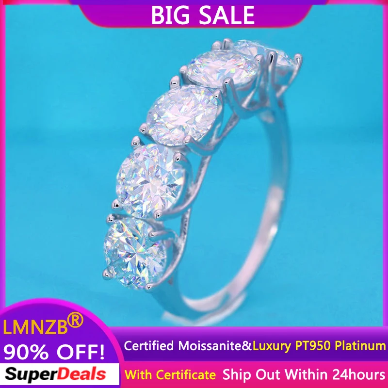 Luxury PT950 Platinum Rings Super Sparkling Round 5 Carat (5pcs 1ct) Moissnaite Diamond Rings Women Wedding Band Gift Jewelry