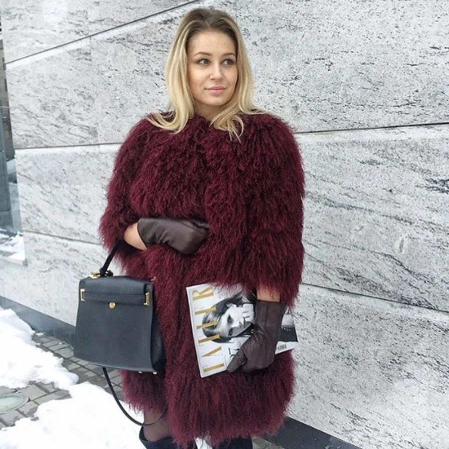 Mongolia Sheep Fur Coat Women\'s Long Jacket Ladies Sheep Skin Coat Luxury Natural Tibetan Lamb Fur Coats