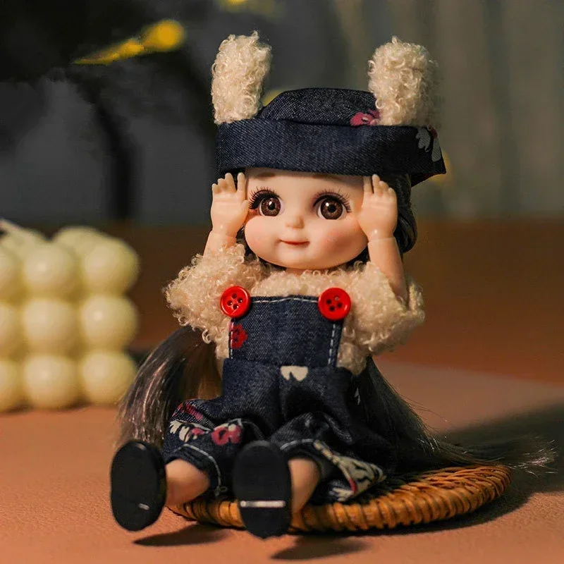 Bjd Doll 16CM 13 Movable Joints Cute Smile Face Shape and Bunny Ears Clothes Suit Toy Best Gift for Kids - 4