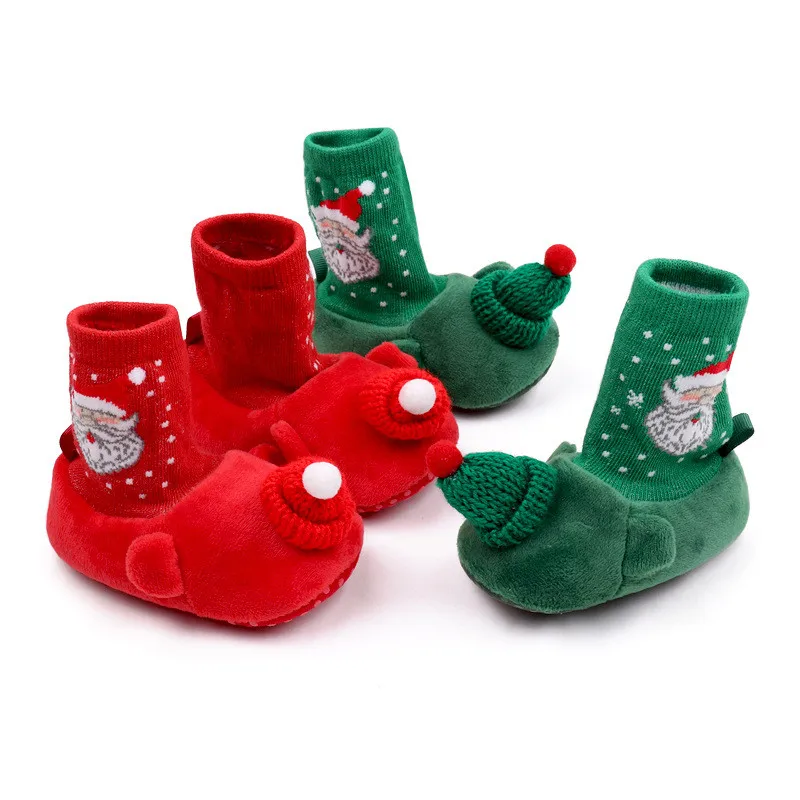 2023 New Baby Christmas Shoes Soft Sole Infant Boys Girls Socks Shoes Cute Cartoon Toddlers Warm First Walkers