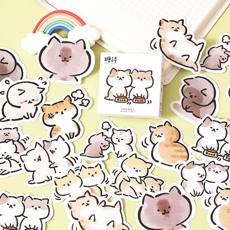 45 Pcs/Box Cute Cat Mini Paper Sticker Kawaii Diy Diary Album Scrapbooking for Decoration School Supplies Stationery Stickers
