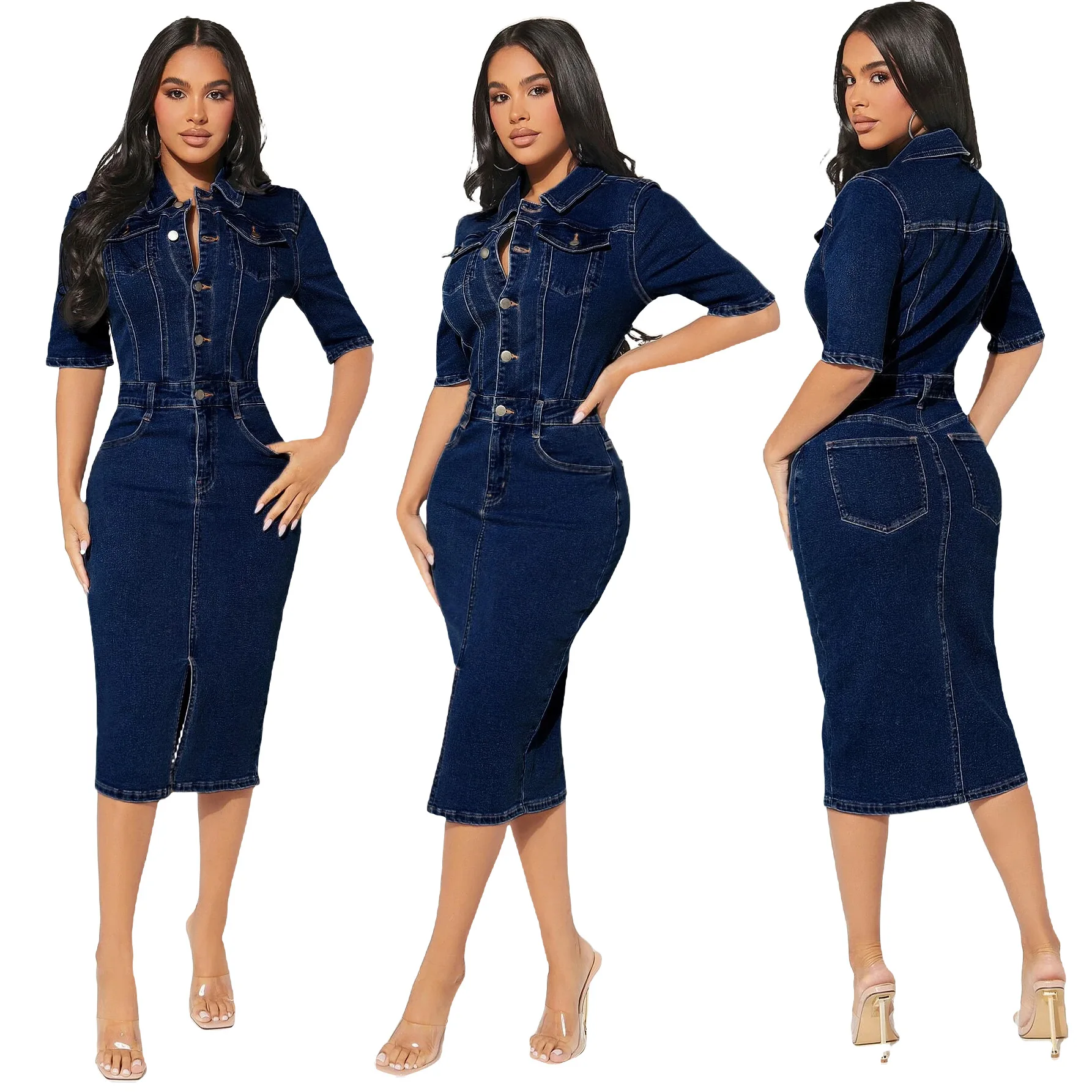 2021 Wholesale Casual Women Ladies Half Sleeve Denim Shirt Jean Dress with  Belt - China Denim Dress and Dress Women price | Made-in-China.com