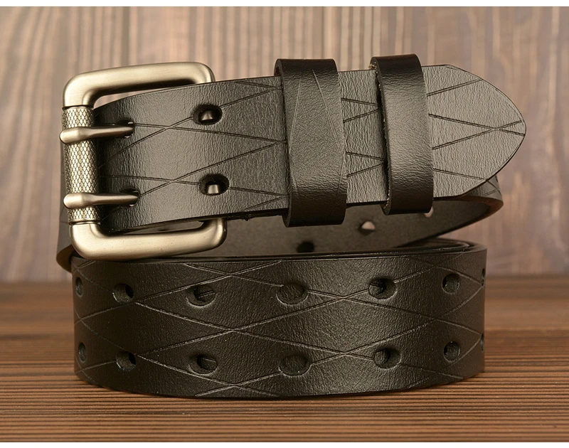 3.8CM High Quality Genuine Leather Belts for Men Brand Strap Male Double Needle Pin Buckle Fancy Vintage Jeans Cowboy