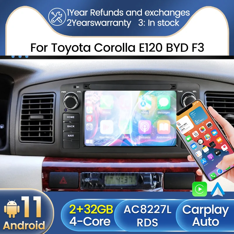 2g 32g 2 Din Android 11 Car Radio For Toyota Corolla E120 Byd F3 2din