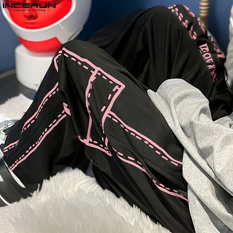 INCERUN 2024 Korean Style Trousers Mens Casual Splicing Line Design Long Pants Leisure All-match Pocket Straight Pantalons S-5XL 5
