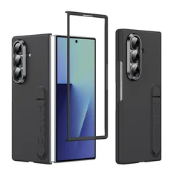 Original Folding Phone Case with Stand Cover and Tempered Glass: Durable PC Grip Design - Galaxy Z Fold 8 (With Film - Black)
