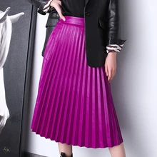 

High Quality Elegant Genuine Leather A-Line Solid Skirt Retro Pleated Versatile Little Sheepskin Skirt