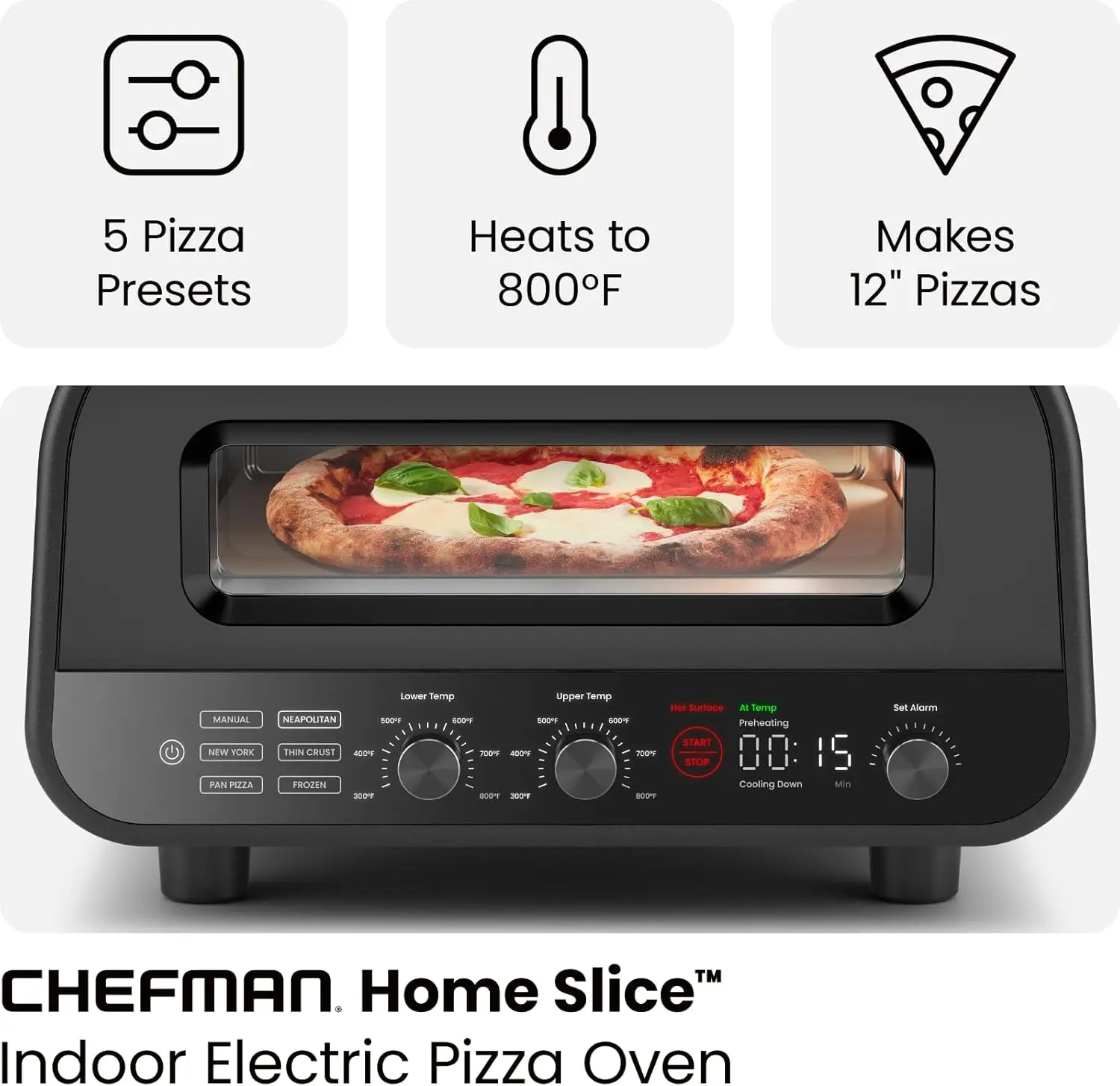 Indoor Pizza Oven - Makes 12 Inch Pizzas in Minutes, Heats up to 800°F - Countertop Electric Pizza Maker with 5 Touchscreen Pres 2