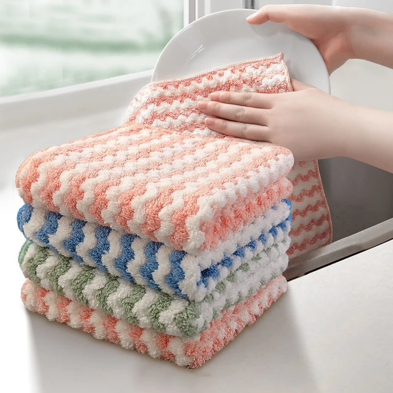 2/3/4PCS/SET Coral Velvet Absorbent Rags Kitchen Towel Non-Stick Oil Dish Towel Clothing Cloth Household Items Cleaning Supplies