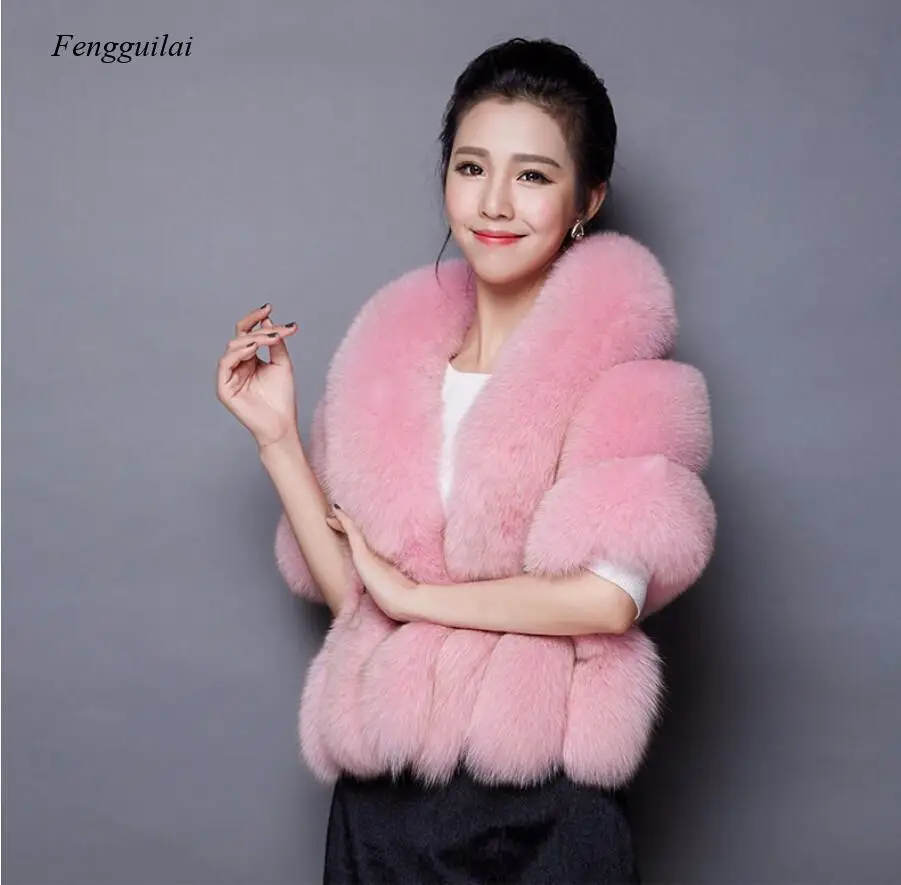 Autumn Winter New Fashion Imitation Fox Fur Grass Shawl Faux Fur Vest Jacket Cloak Pocket Elegant Female White,pink,gray new boho women spring summer pin buckle belts fashion female braided wide belt designer woven elastic pp straw grass waistband