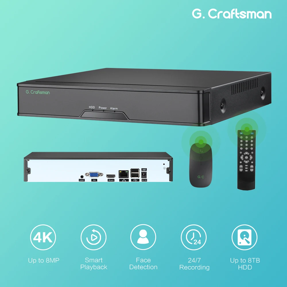 

XMeye 16ch NVR 4K Network Video Recorder Register H.265+ 1 HDD 24/7 Recording IP Camera P2P System Security Face Human