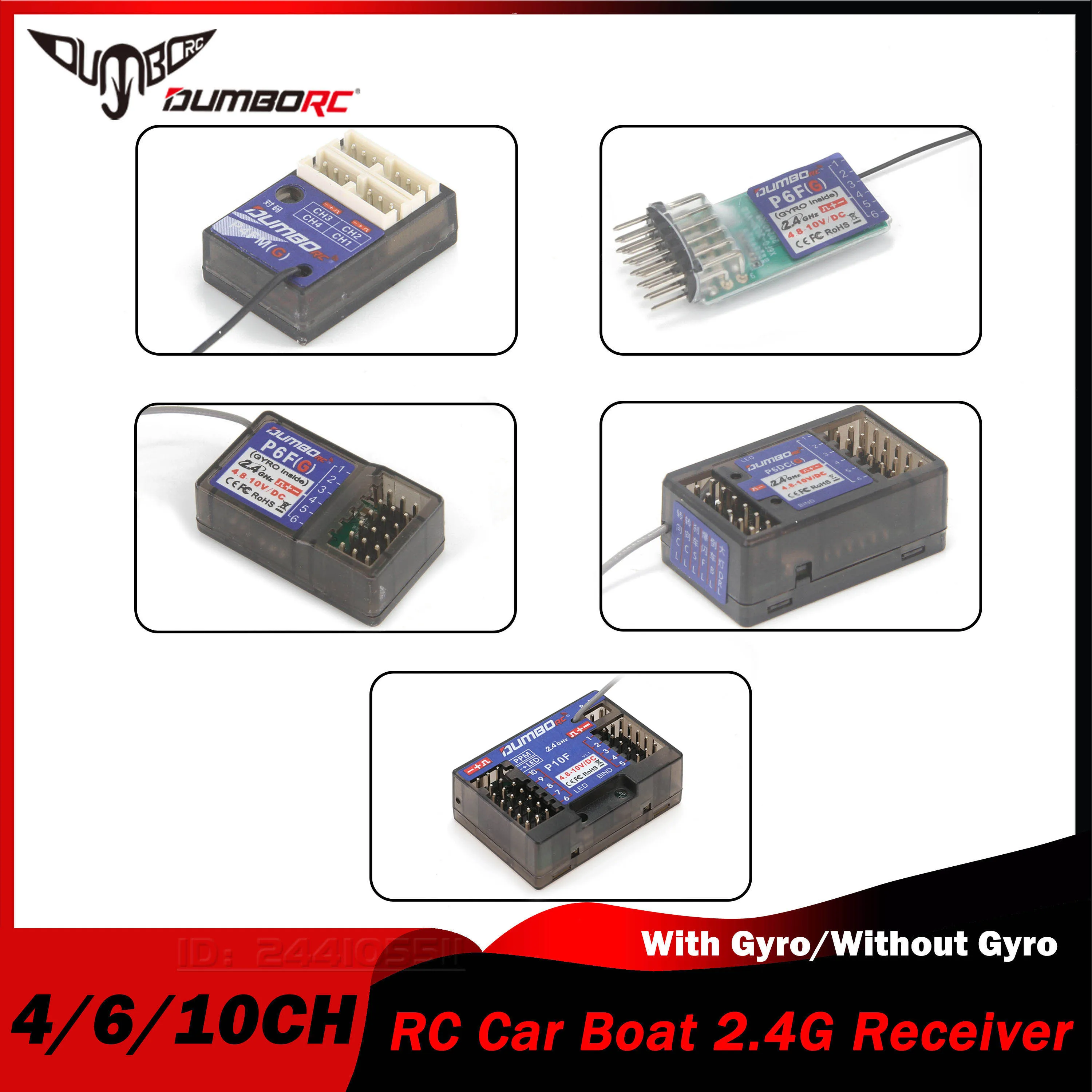 DUMBORC 4/6/10CH 2.4G Gyro-Empfänger P10FG P6DCG P6FG P6F Mini P4FMG für DDF-350 X6 X6PM Sender Fernbedienung RC Auto Boot