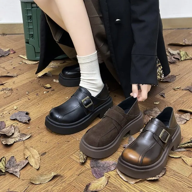 NEW Shoes Woman 2024 Casual Female Sneakers Oxfords Clogs Platform British Style Round Toe Autumn Flats Loers With Fur Shall