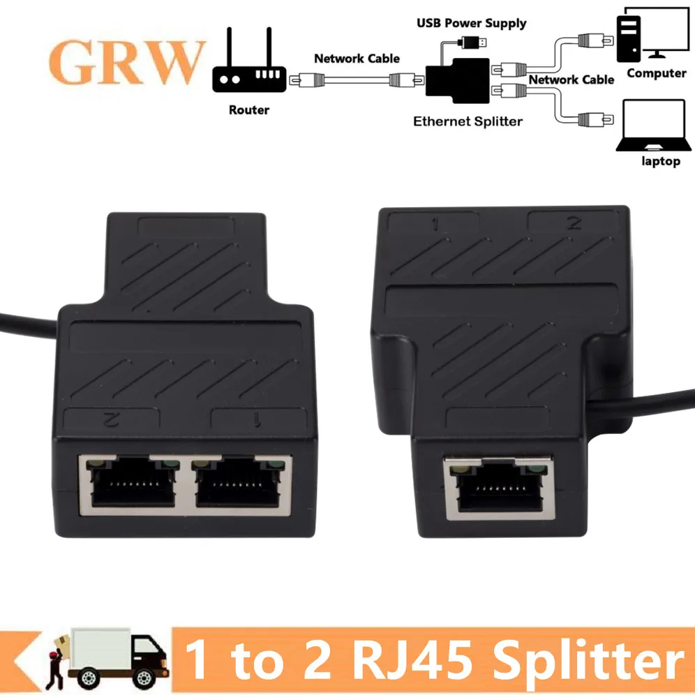 

100Mbps RJ45 Ethernet Splitter 1 to 2 Network Extension with USB Power Cable 8P8C LAN Interface Internet Splitter Connector