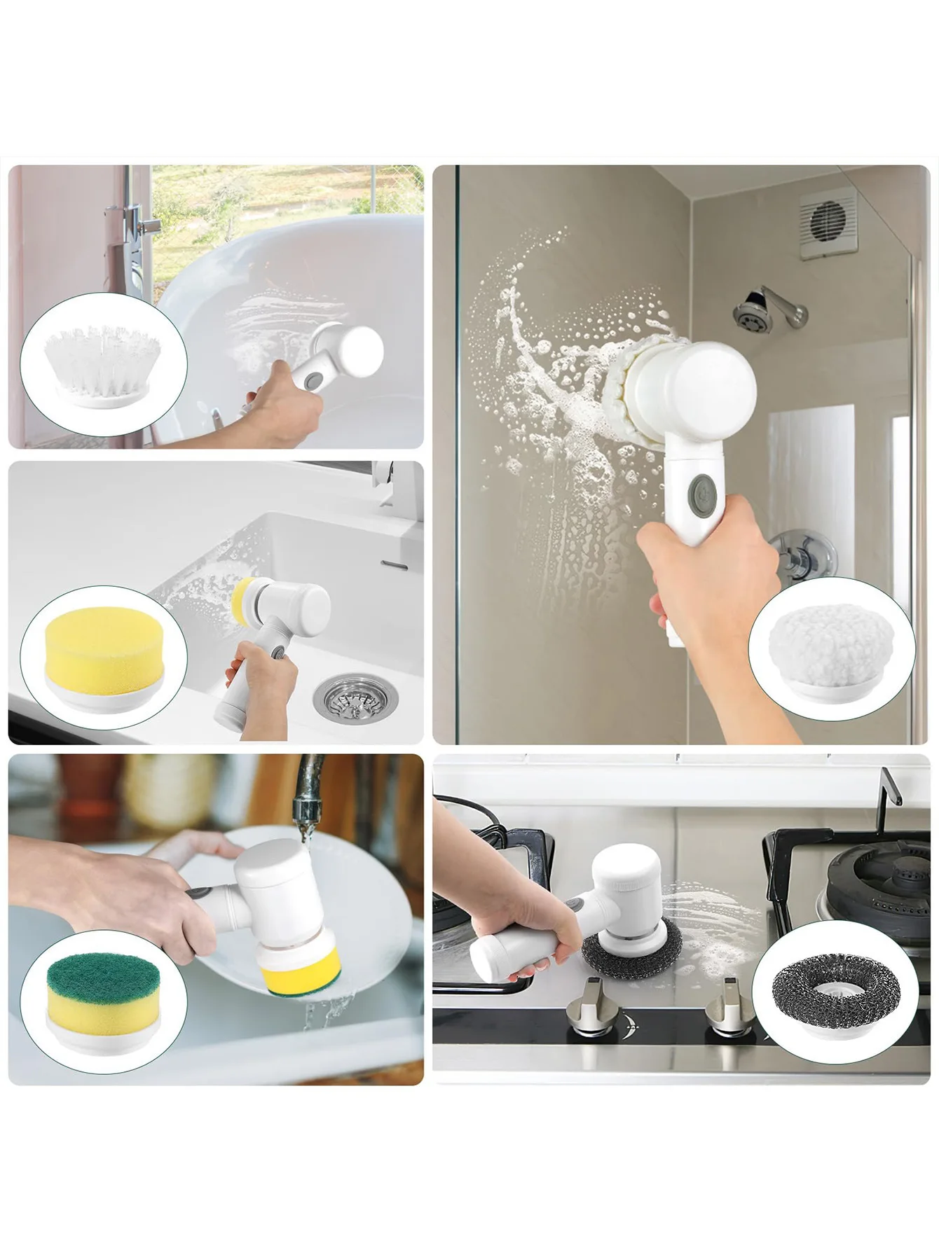 Description Picture 6 of item5-in-1 Electric Cleaning Brush Set â€“ Multi-Purpose Scrubber for Kitchen & Bathroom, Electric Shoe Polishing Brush