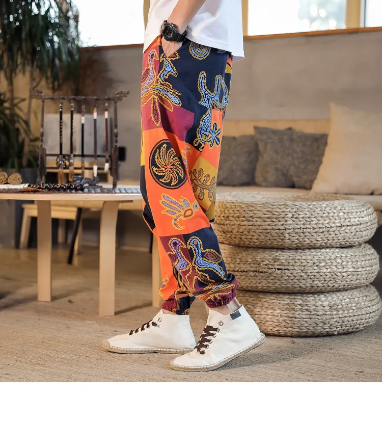 2022 Summer Mens Baggy Cross Pants Men Women Hip-hop Print Wide Leg Pants Male Casual Vintage Long Trousers mens harem joggers