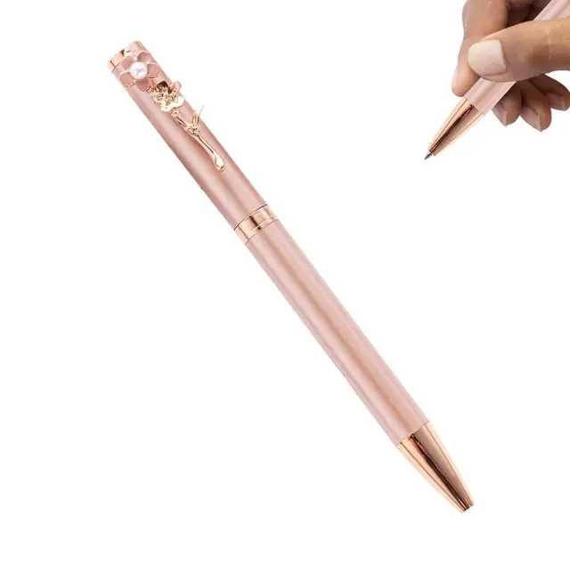 Ballpoint Pen Clip Creative Writing Pens For Journaling Stationary Pens  With Flower Pearl Clip Writing Aesthetic Pens