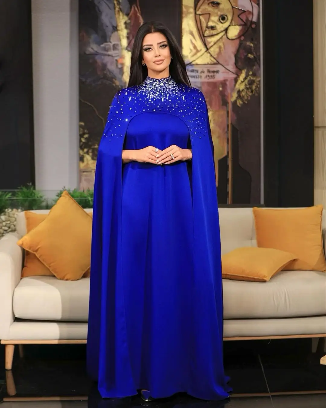 

VD Royal Blue Elegant Evening Dresses 2024 Beade High Collar Wraps Two Pieces Prom Dress Floor Length فساتين للحفلات الراقصة