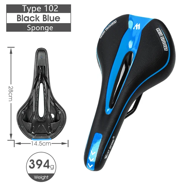 WEST BIKING Bike Saddle MTB Mountain Road Bike Seat PU Leather Gel Filled Cycling Cushion Comfortable Shockproof Bicycle Saddle 102 Blue