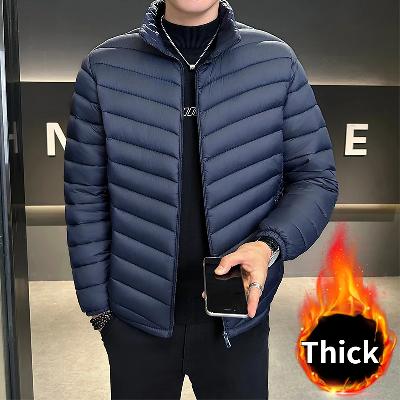 New Winter Jacket Men's Simple Fashion Soft Thick Warm Parkas Male Casual Stand Collar Windproof Down Cotton Padded Jacket