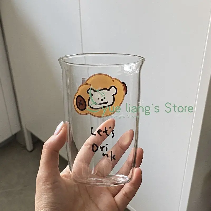 New Cute Puppy Printed Glass Cup Heat-resistant Low-temperature Resistant High Borosilicate Summer Juice Cup, Coffee Cup