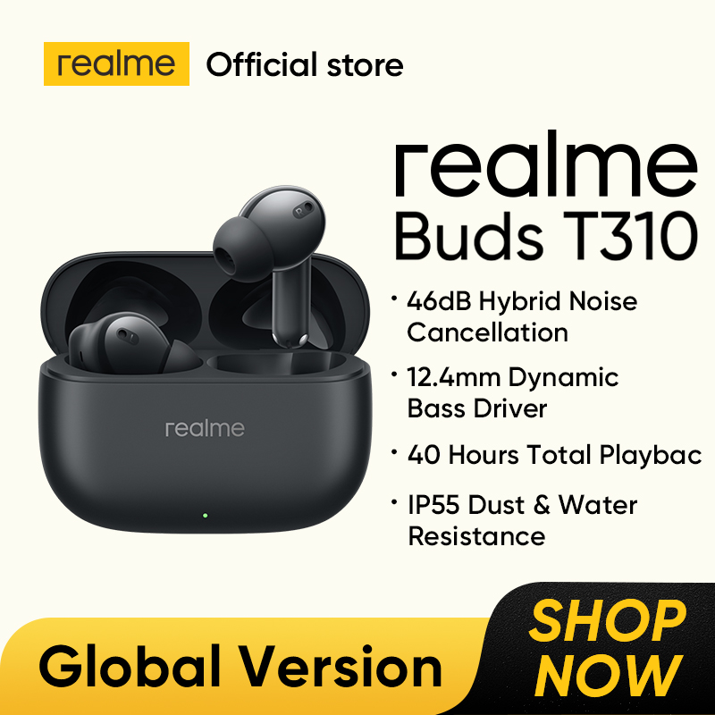 realme Buds T310 True Wireless Earphone 40H Battery Life Headphone 46dB Active Noise Cancelling TWS Earphone Bluetooth 5.4 IP55