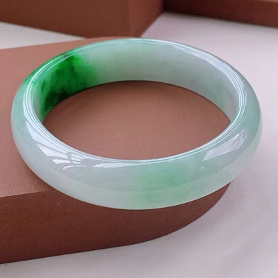 

zheru jewelry natural Burmese jadeite 54mm-64mm two-color green bracelet elegant princess jewelry best gift for mother to girlfr