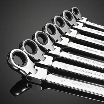 Flexible Head Ratchet Wrench Set, Metric, Chrome Vanadium Steel Combination Wrench Wrench Set Hardware Hand Tools Amagi